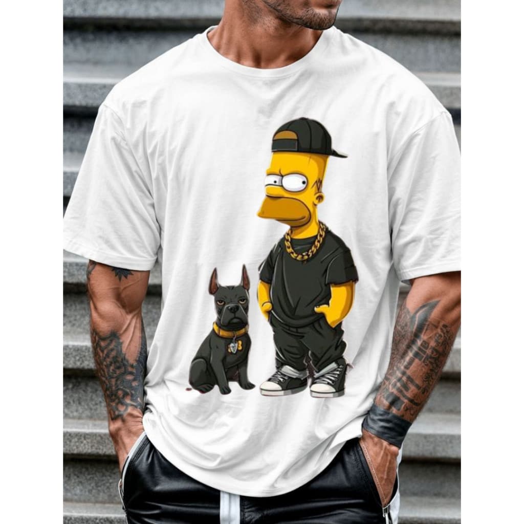 Camiseta Larga Masculina Estampada Oversized Bart Simpson 100% Algodão