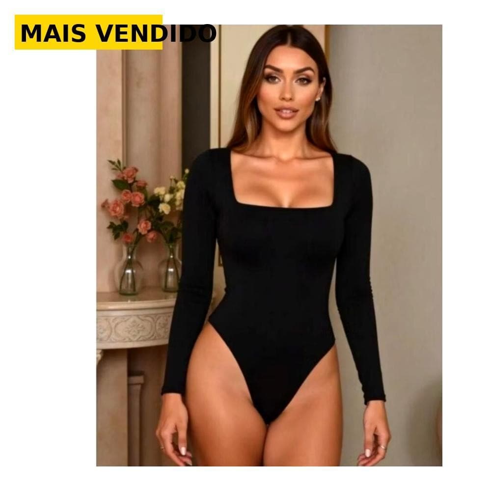 Body Feminino Decote Quadrado Manga Longa Inverno Frio Tamanho Unico Suplex Liso