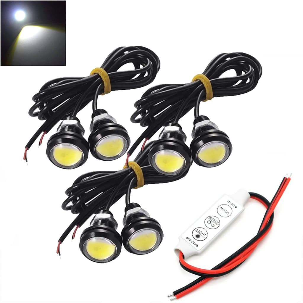 Led Olho De Aguia Gato 18mm Kit 6 Pçs + 1 Central Strobo 12v