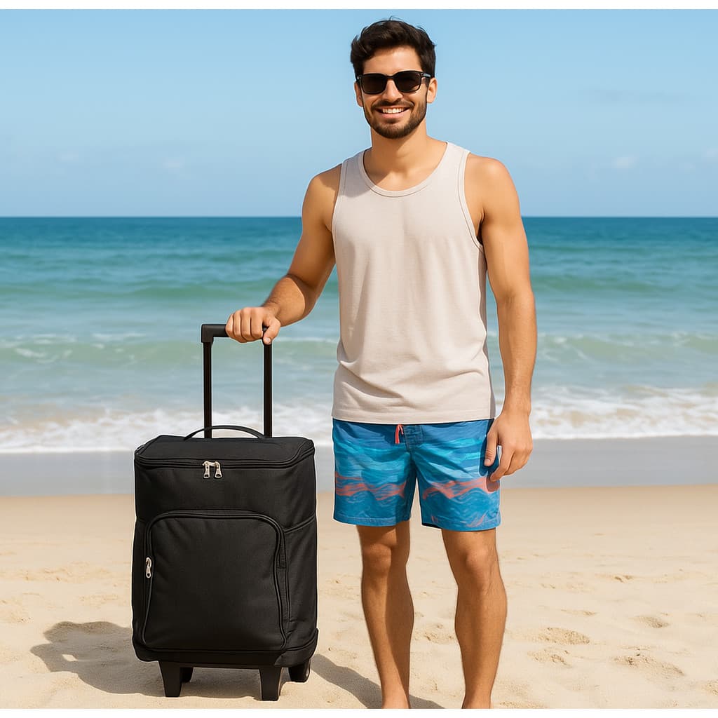 Cooler Térmico 23L Carrinho Rodinhas - Bolsa Térmica Resistente Água 3 Compartimentos Lisa