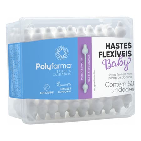 Cotonetes Hastes Flexíveis para Bebês Polyfarma Baby 50 Unidades