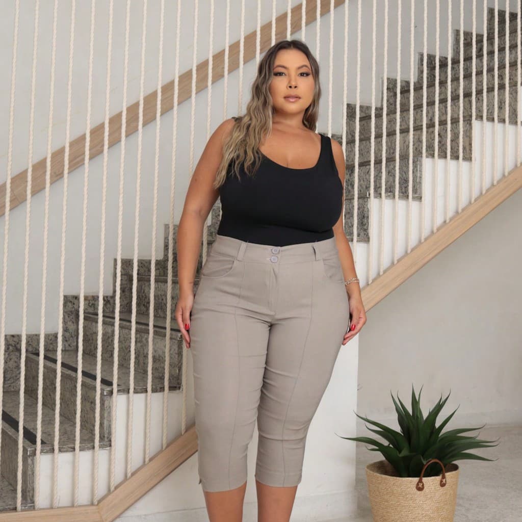 calça capri plus  size com bolso e zipe  e botoes verao estilo alfaiatria ,bengaline   social secretaria  44 a 52