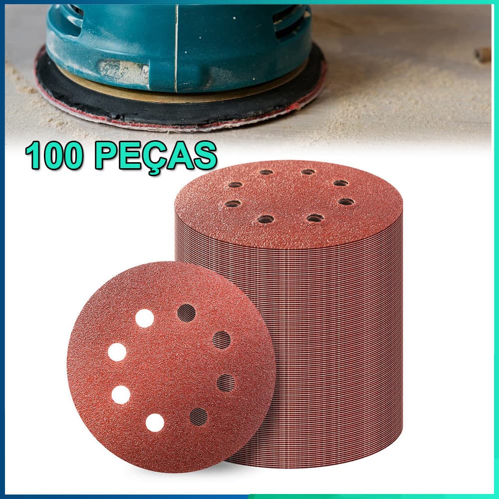 Kit 100 Disco Lixa com  8 Furos Rokit Politriz Lixadeira Roto Orbital