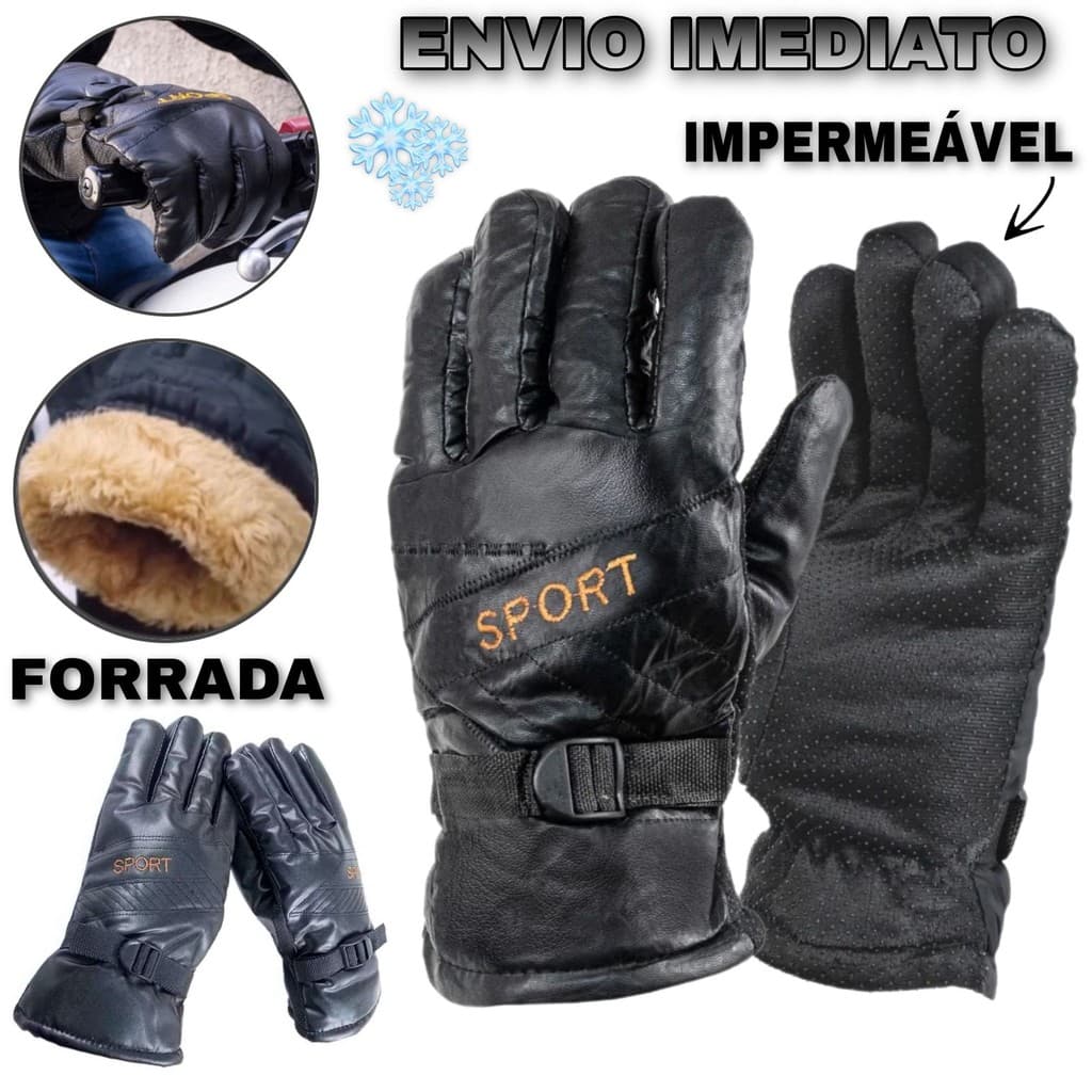 Luva Impermeavel Couro Forrada Antiderrapante Luva Neve Térmica Ajustável Inverno Motocross Luva Motoqueiro Motoboy