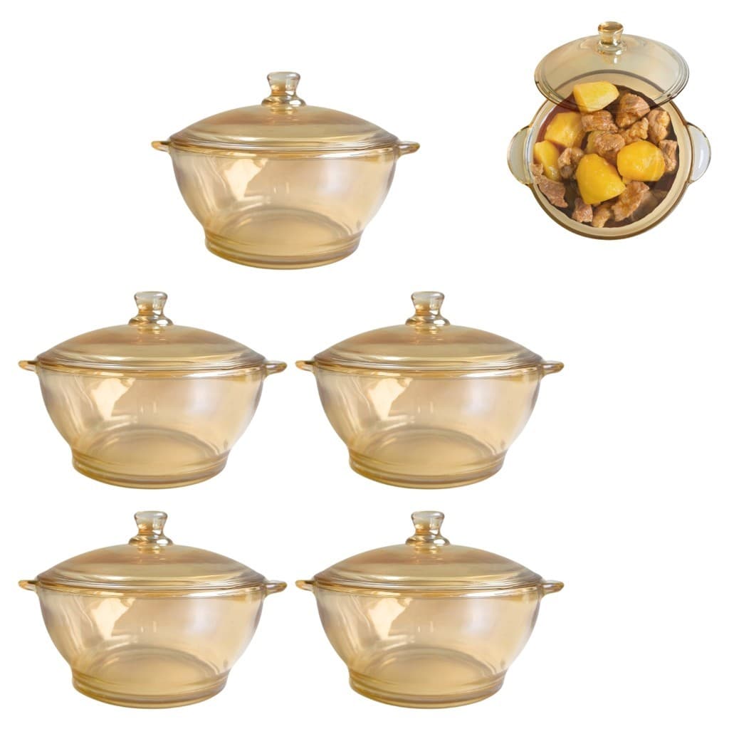 Tigela Caçarola de Vidro Ambar Com Tampa 800ml Saladeira Pequena Elegante
