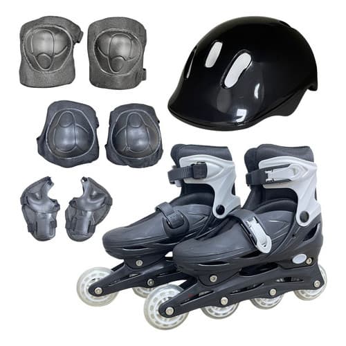Patins 4 Rodas Infantil Importway Kit Proteção 31 A 34 Preto