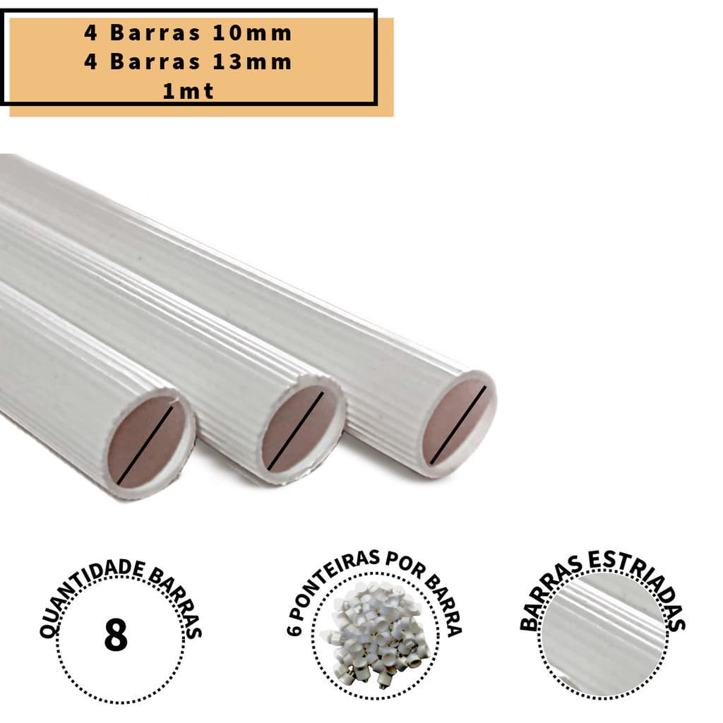 4 Barras de Poleiro Bastao 10mm + 4 Barras 13mm c/ 1 Metro - Estriado Gaiolas e Viveiro