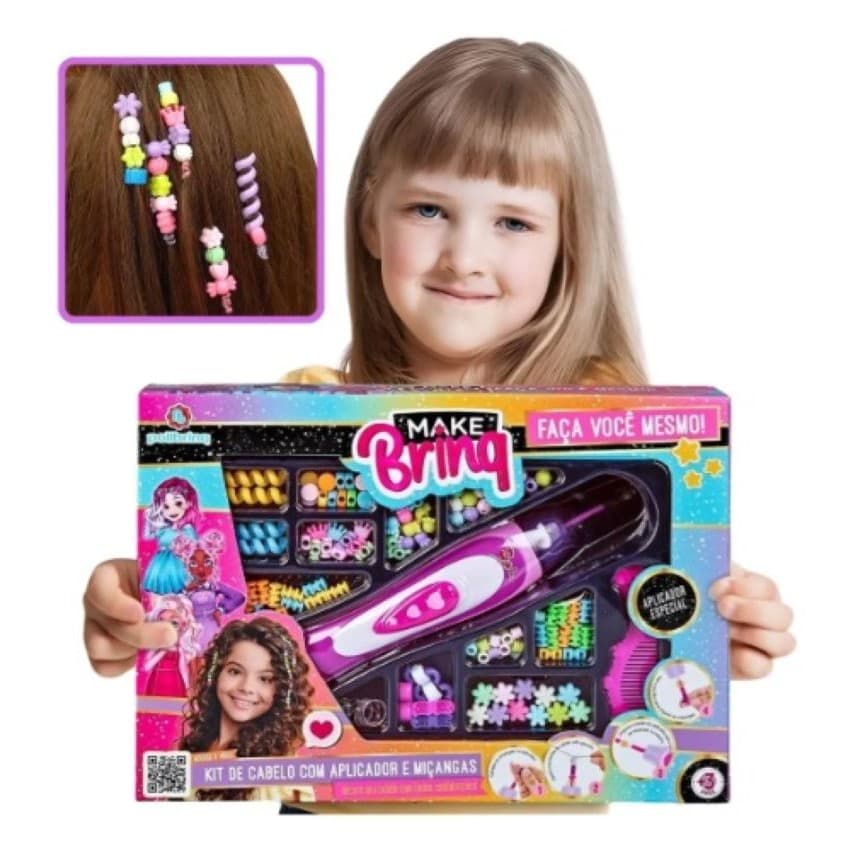 Brinquedo Kit Miçangas Cabelo Menina Tererê Trança Com Aplicador