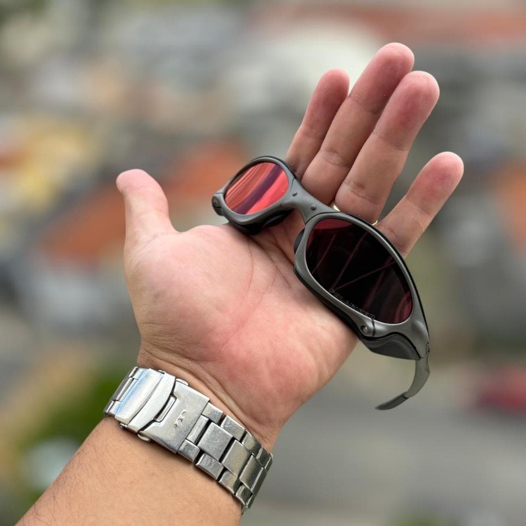 Óculos De Sol P-Metal + Sideblinders Unissex Polarizado K. Preto Lentes Vermelho