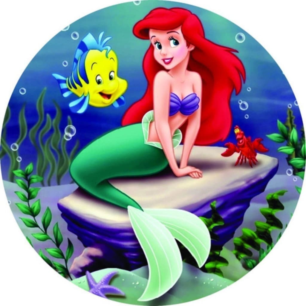 Capa Sublimada Mini Painel Redondo 50x50 Tema Sereia Ariel Para Festa Fácil de Usar