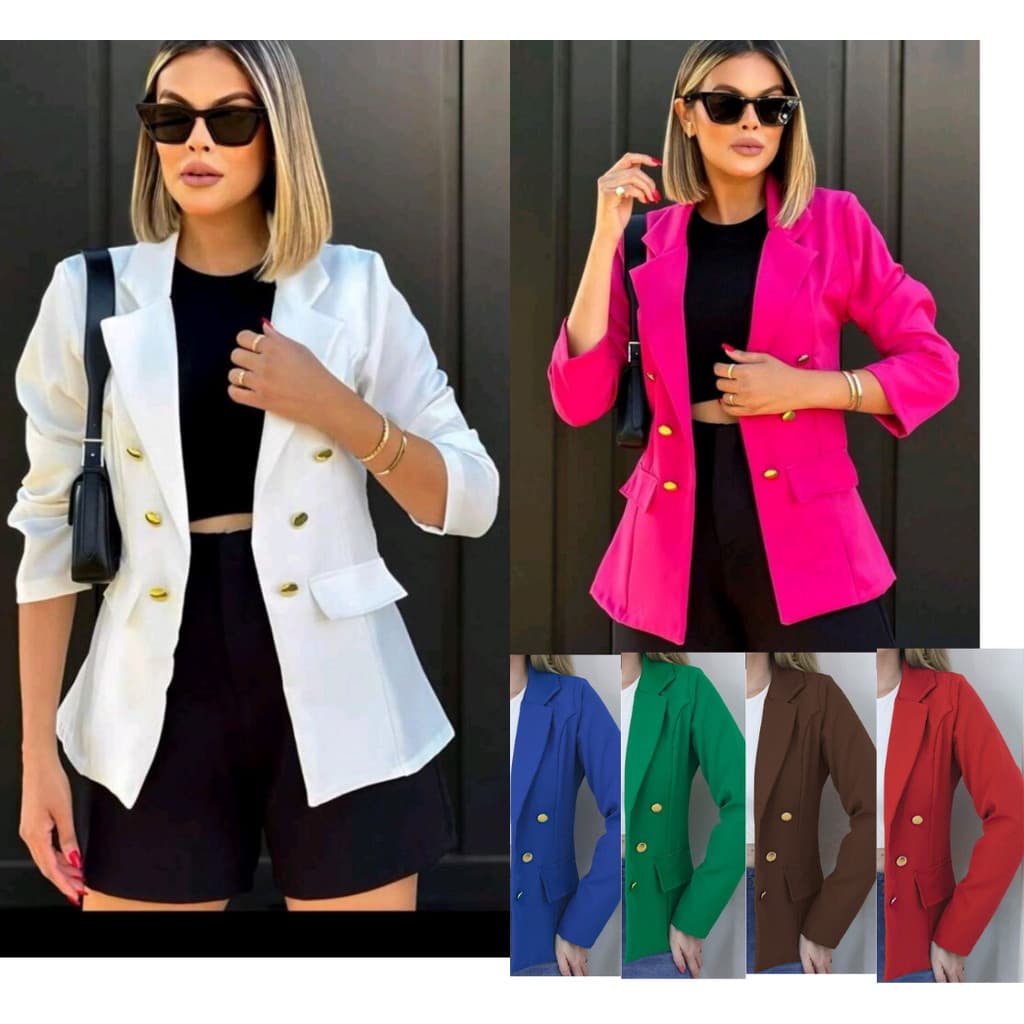 Blazer Feminino Maxi Longo Estilo Sobretudo Social com 6 Botões - Elegância em Alfaiataria