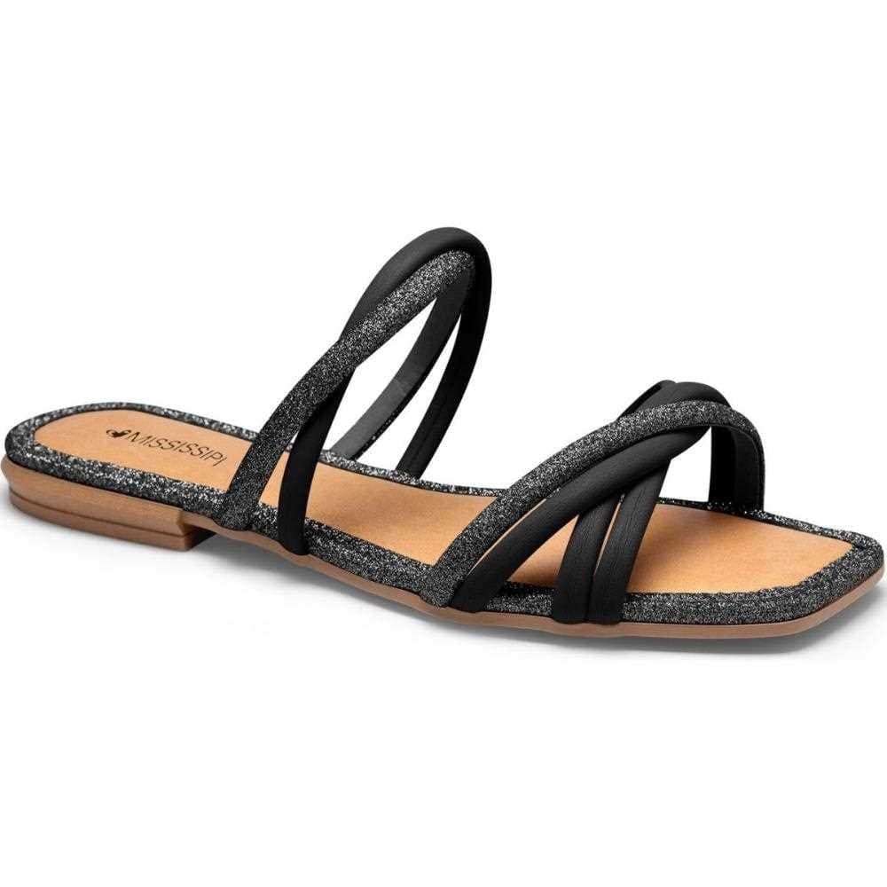 Sandália Rasteira Tiras Glitter Tendência Moda Q9663 Mississipi