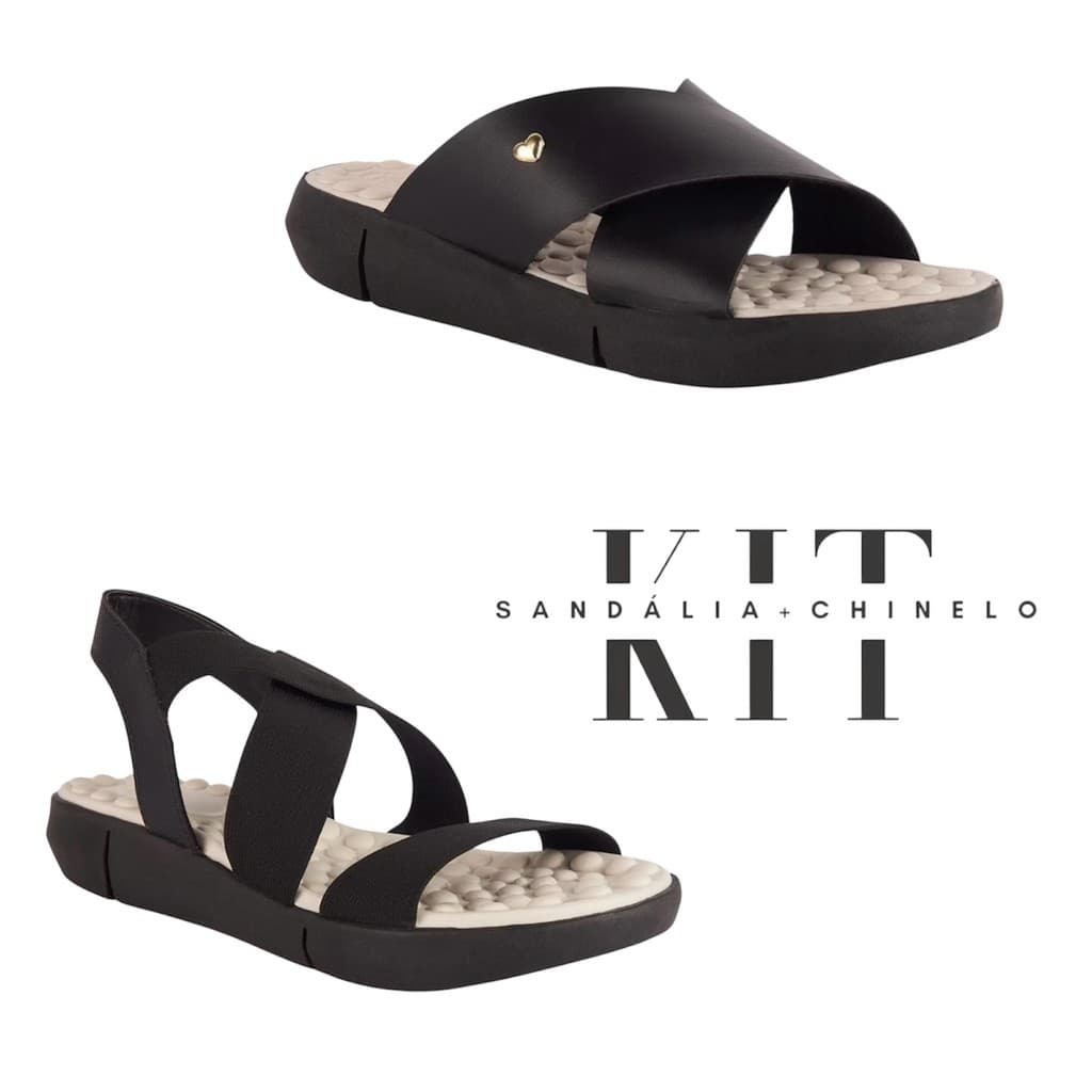 Kit Sandália + Chinelo Ortopédico Feminino Confortável Com Palmilha Massageadora Antiderrapante