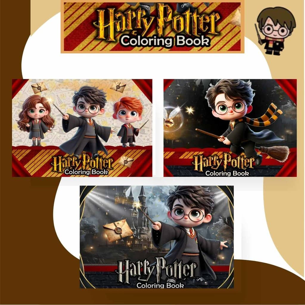 Livro De Colorir Harry Potter Desenhos Capa Dura Premium Holográfica Caderno Para Crianças E Adultos Pintar