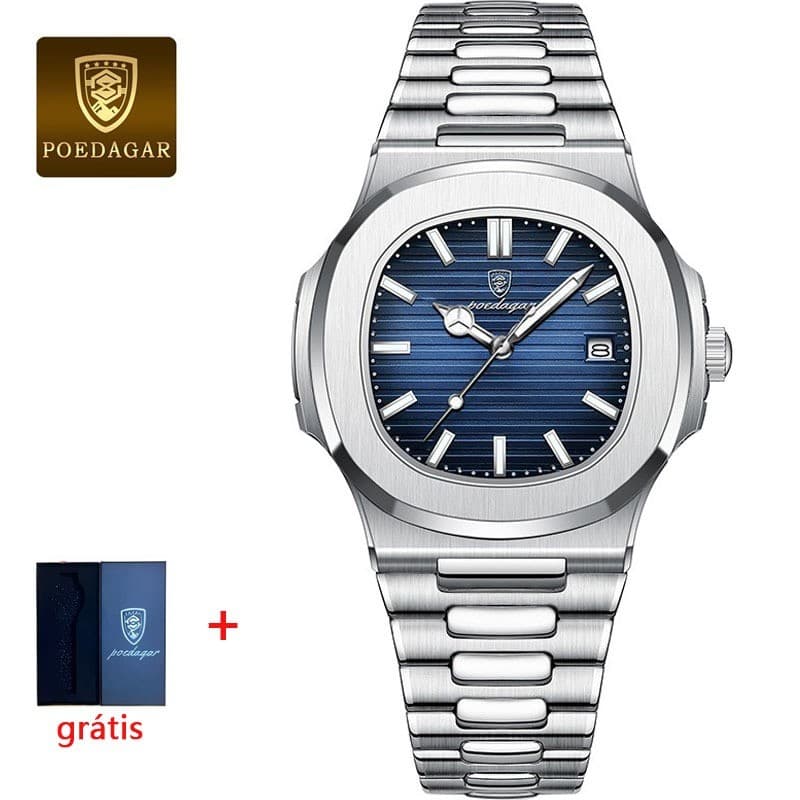 Relógio masculino original relógio de quartzo impermeável de aço inoxidável relógio mão luminoso moda casual calendário