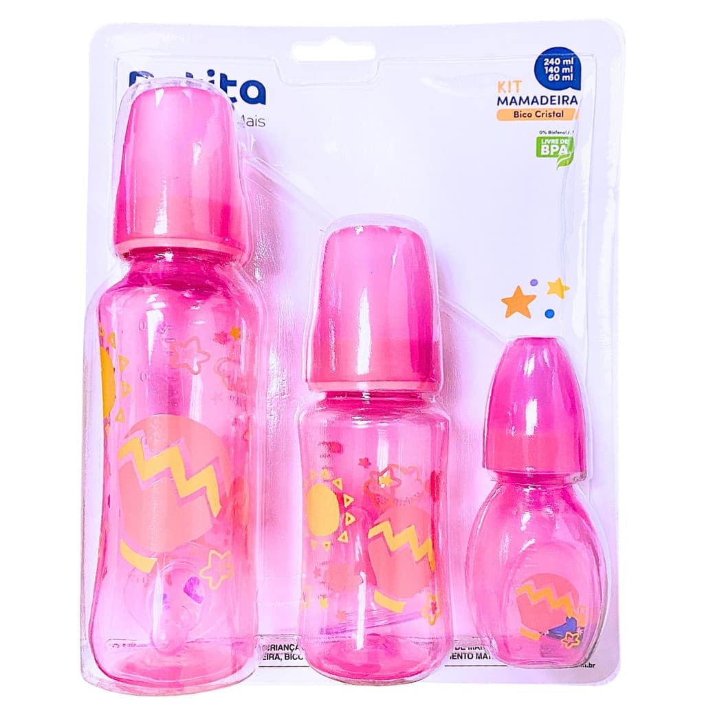 Kit Mamadeira Petita Bico de Silicone 240 ml 140 ml 60 ml