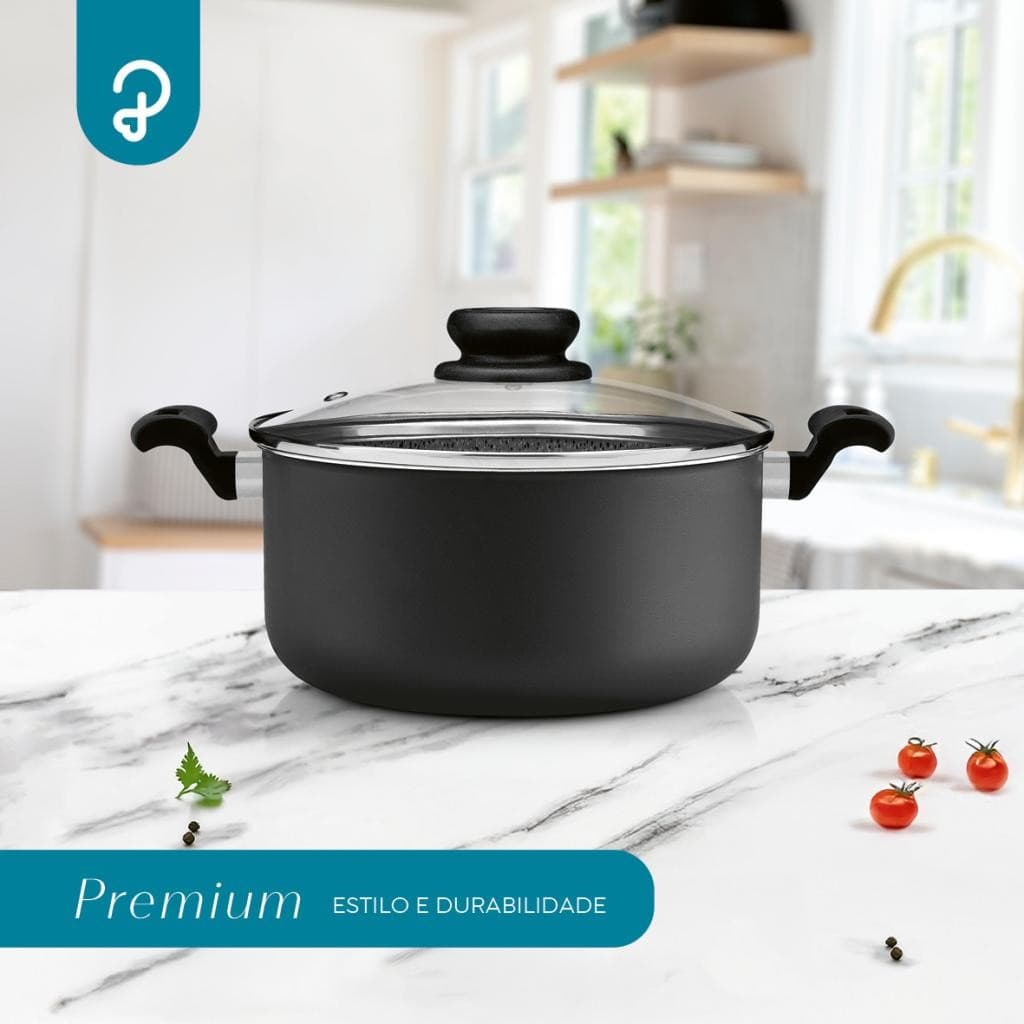PANELA CAÇAROLA ANTIADERENTE 22CM GRAFITE PANELUX PREMIUM TAMPA DE VIDRO QUALIDADE E BELEZA PARA CASA