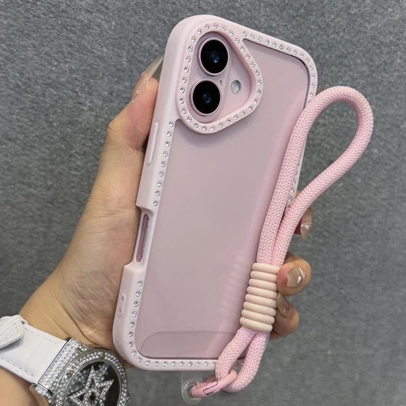 Capa De Telefone Transparente Diamante Para iPhone17 16 15 14 13 12 11 Pro Max 16Plus 16Pro 16e 17Air Com Pulseira Cordã