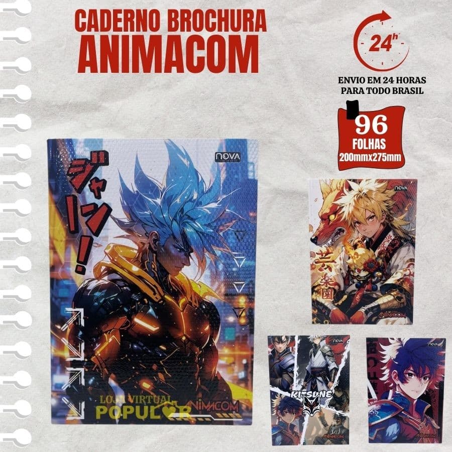 Caderno Universitário Brochura Anime 96 Fls Nova Cadernos Capa Dura Menino