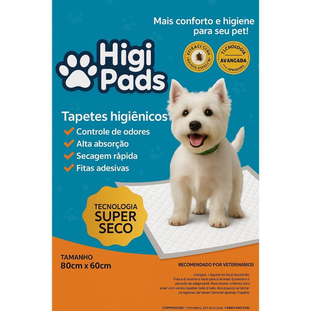 Kit Tapete Higiênico para caes e gatos higi pads - 80x60 cm - Premium Rápida Absorção