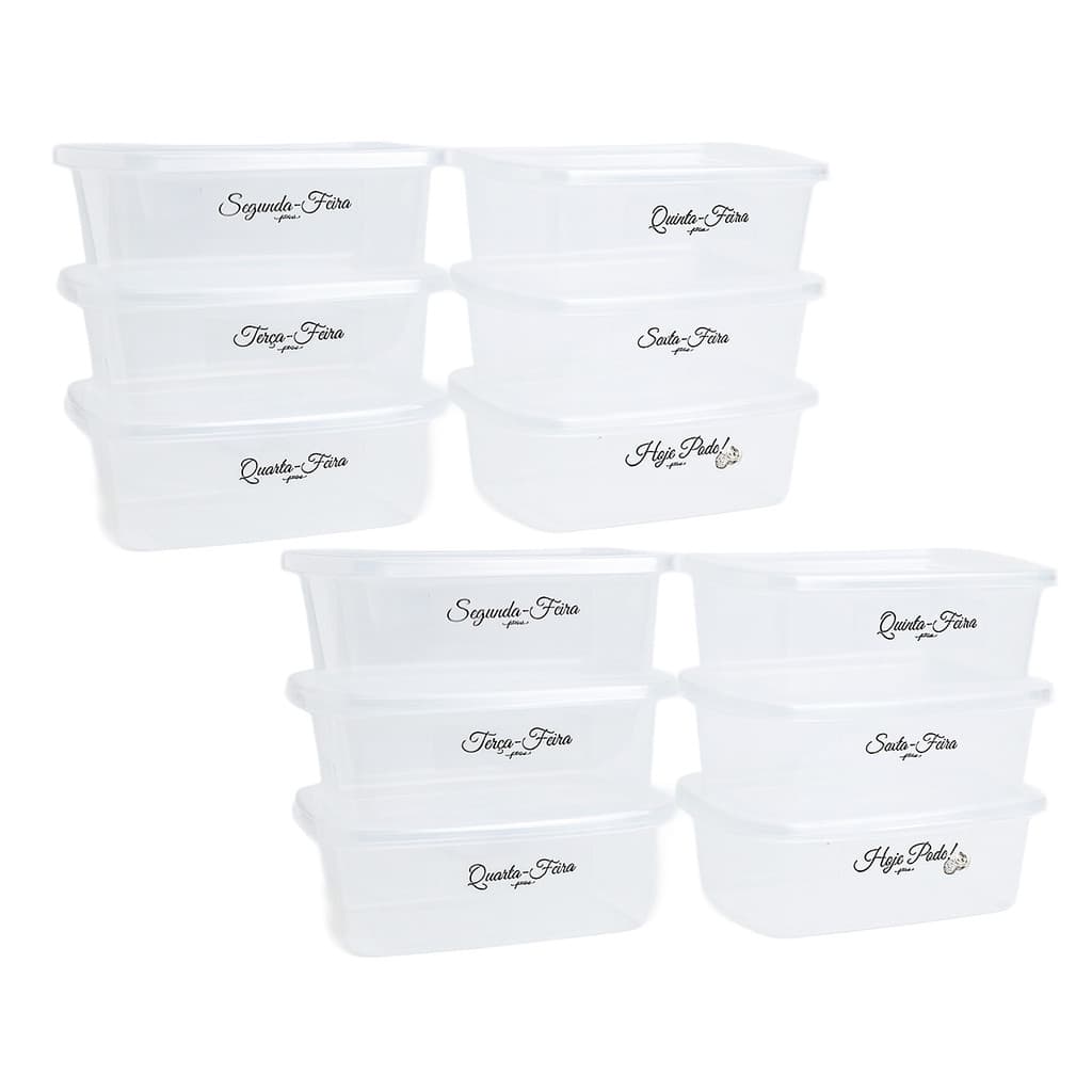 Kit 2 Jogos C/ 6 Potes Marmita Fitness 800ml Cada – Total 12 Unidades, BPA Free, Freezer e Micro-ondas