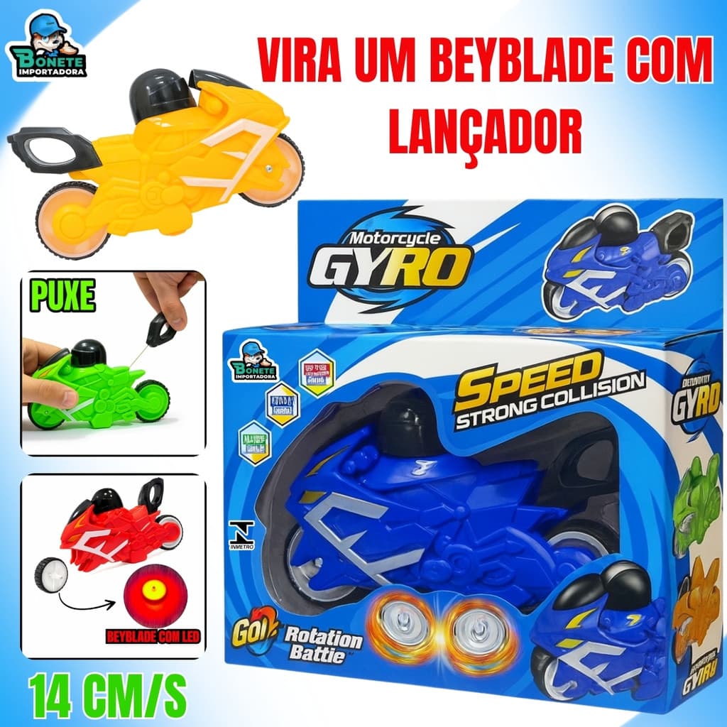Moto Beyblade Com Lançador Giro Battle + Luz LED Infantil 14cm