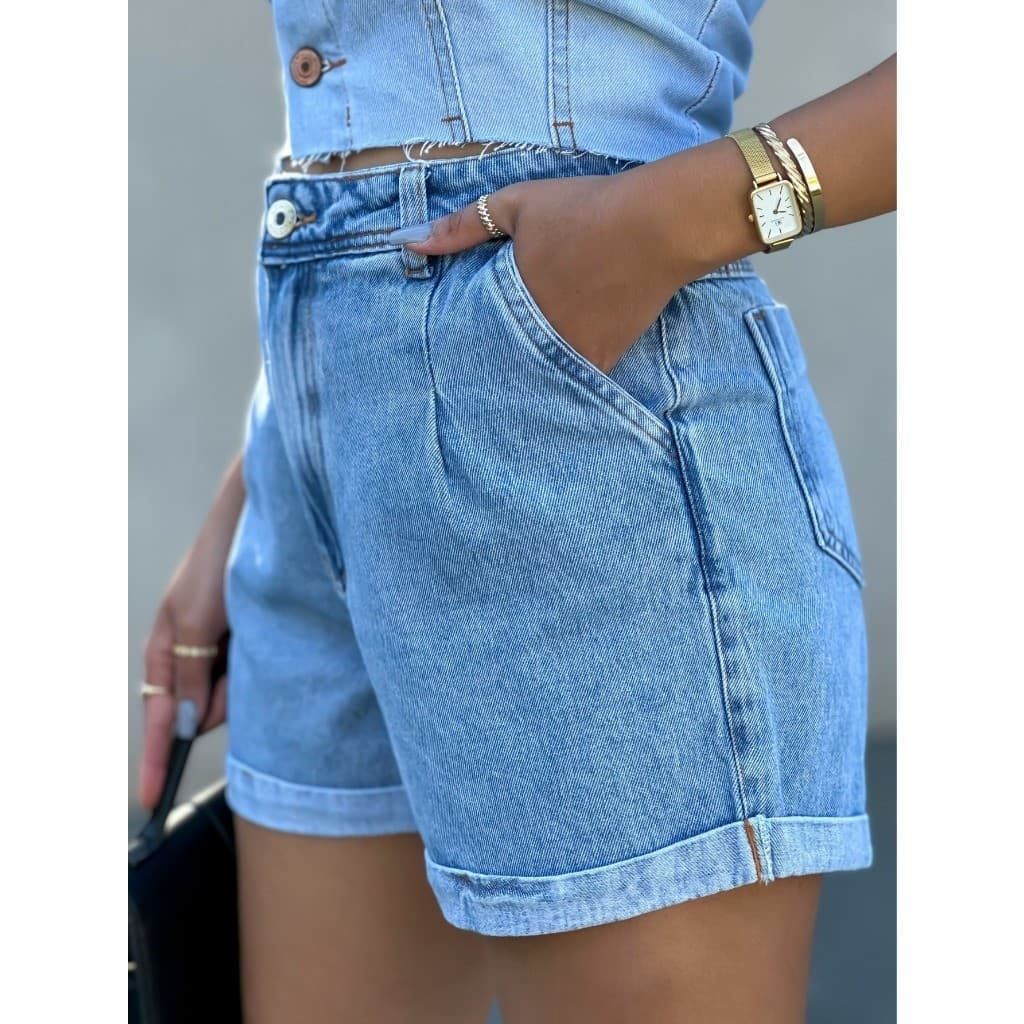 Janejeans 8150 Shorts jeans Moda Verão Moda Feminina lisa sem rascada Shorts jeans feminino com bolso short jeans