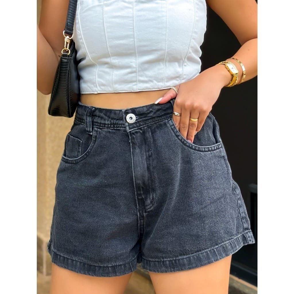 ninajeans 8109 short jeans feminina com bolso Bermuda Feminina preto marmore escuro