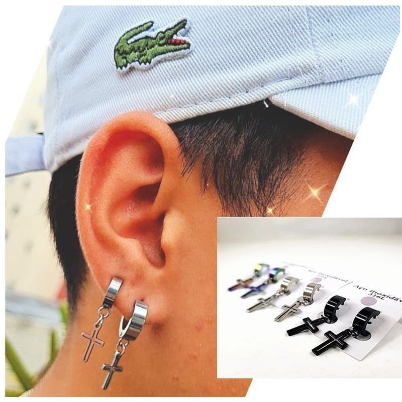 brincos de gota de aço inoxidável feminino preto/prata cor cruz gótico punk rock estilo pendientes mujer moda