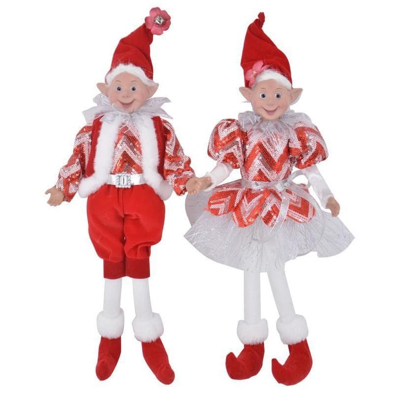 Kit Elfos de Natal Vermelho e Branco Grande Decoração 45cm