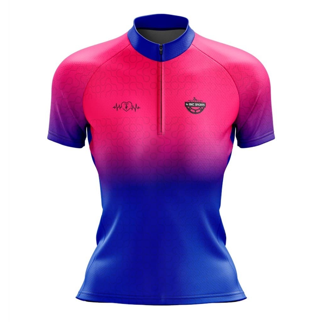 CAMISA CICLISMO FEMININA MOUNTAIN BIKE MANGA CURTA PROTEÇÃO UV RKC SPORTS ROSA DEGRADÊ