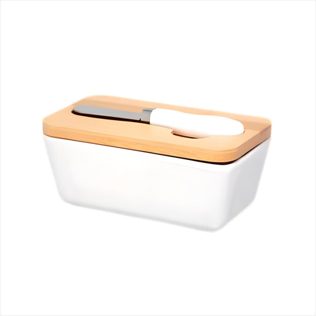 Manteigueira Porcelana Tampa Bambu Com Espátula