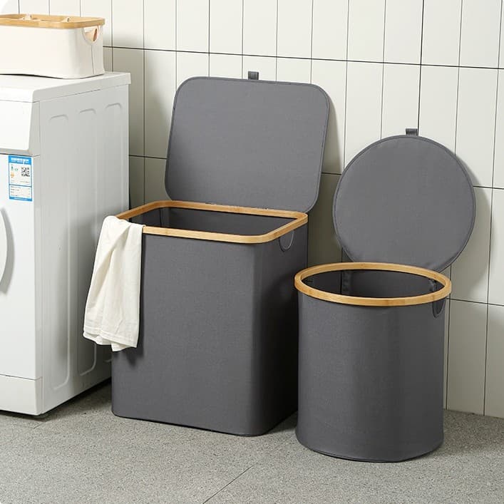 Organizador De Roupas Sujas Com Tampa Bambu 70 Litros Casa Pet