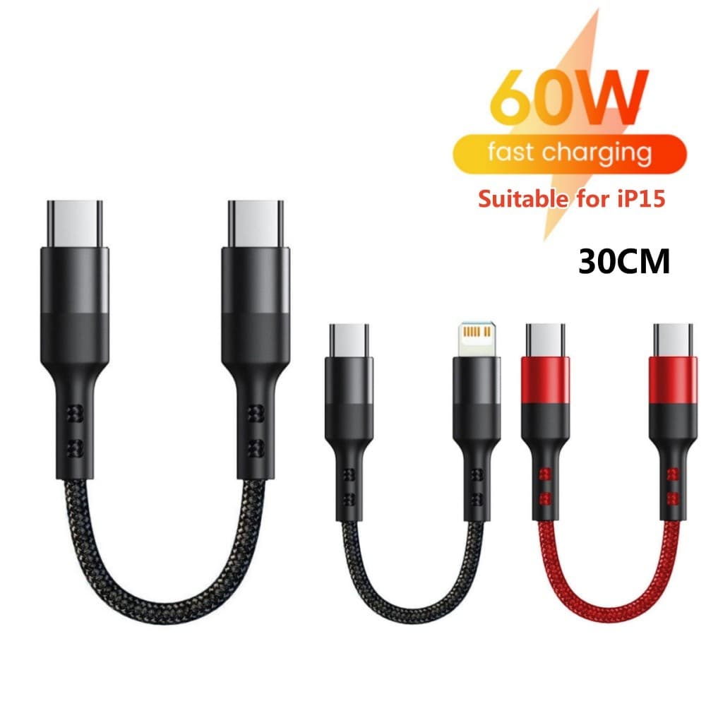 Cabo Curto De 0.3 M PD 60 W USB C Para De Dados De Carregamento Rápido Power Bank PD27W Type Fio De Carga Portátil
