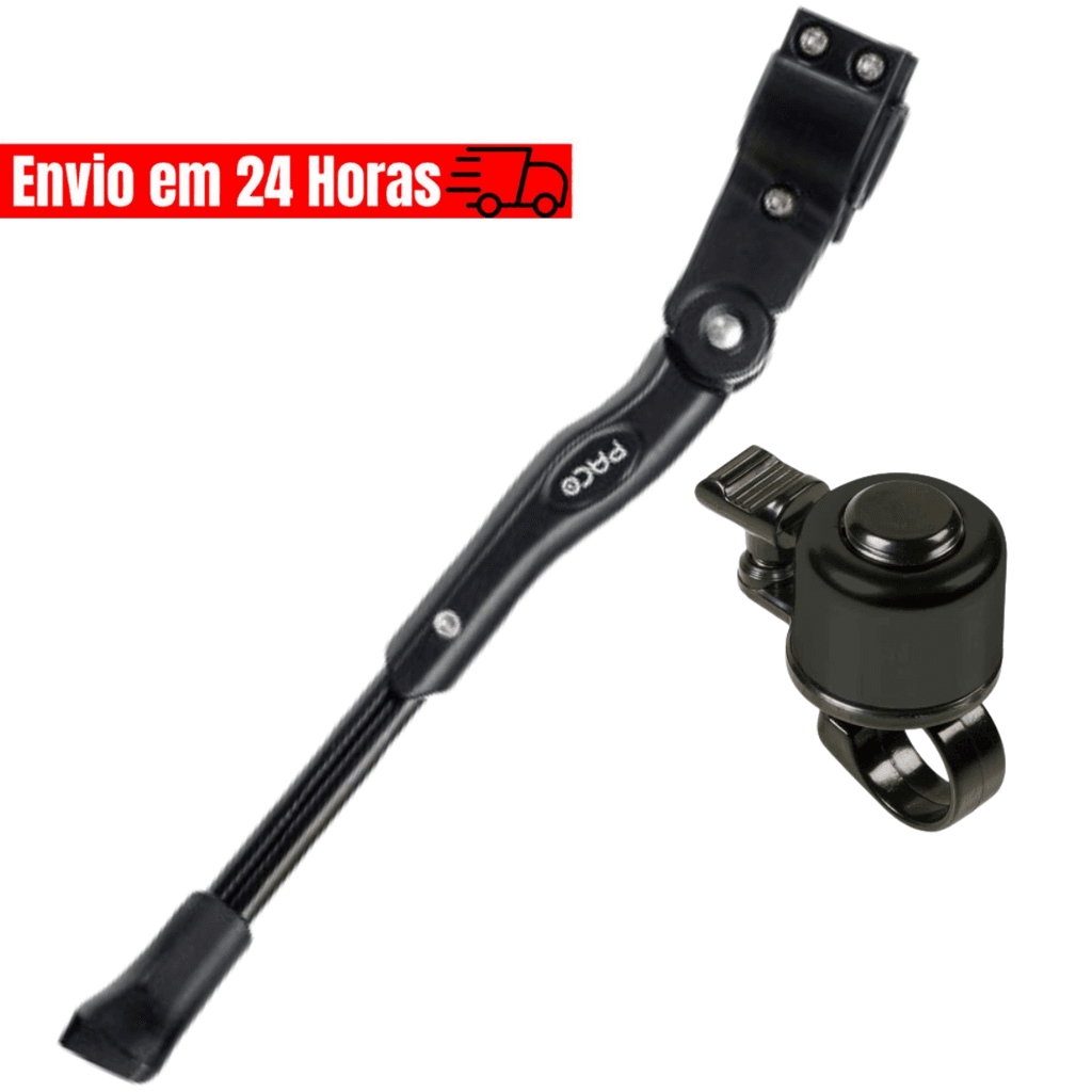 Pezinho Descanso Central Bike + Buzina De Bicicleta Bike Trim Trim Campainha