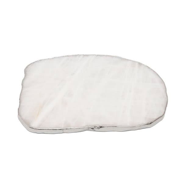 Platter Pedra Quartzo Branco de 25 à 30cm Com Banho De Prata Na Borda