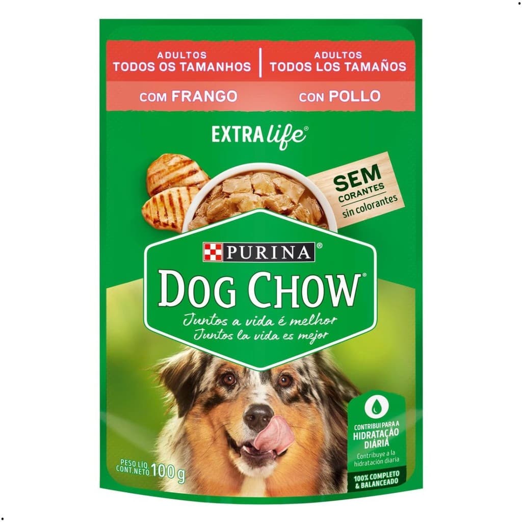 Kit 15 unidades Sachê Dog Chow Alimento Úmido Cães Adulto Todos Tamanhos Frango Cx 15 Sachês de 100g
