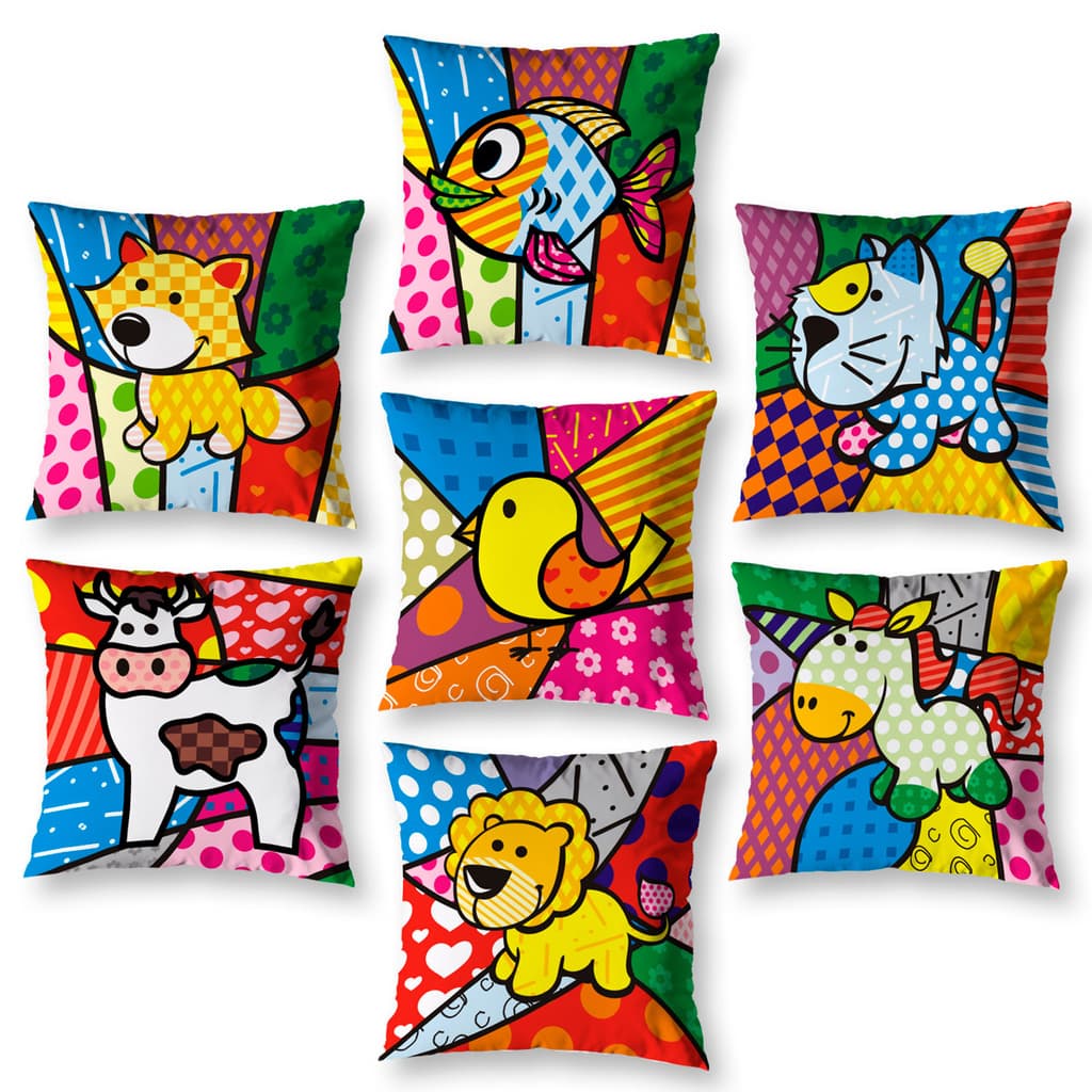 Kit 7 almofadas Cheias 40cm x 40cm Decorativas Estampadas Digital Coloridas Sala Sofá Quarto