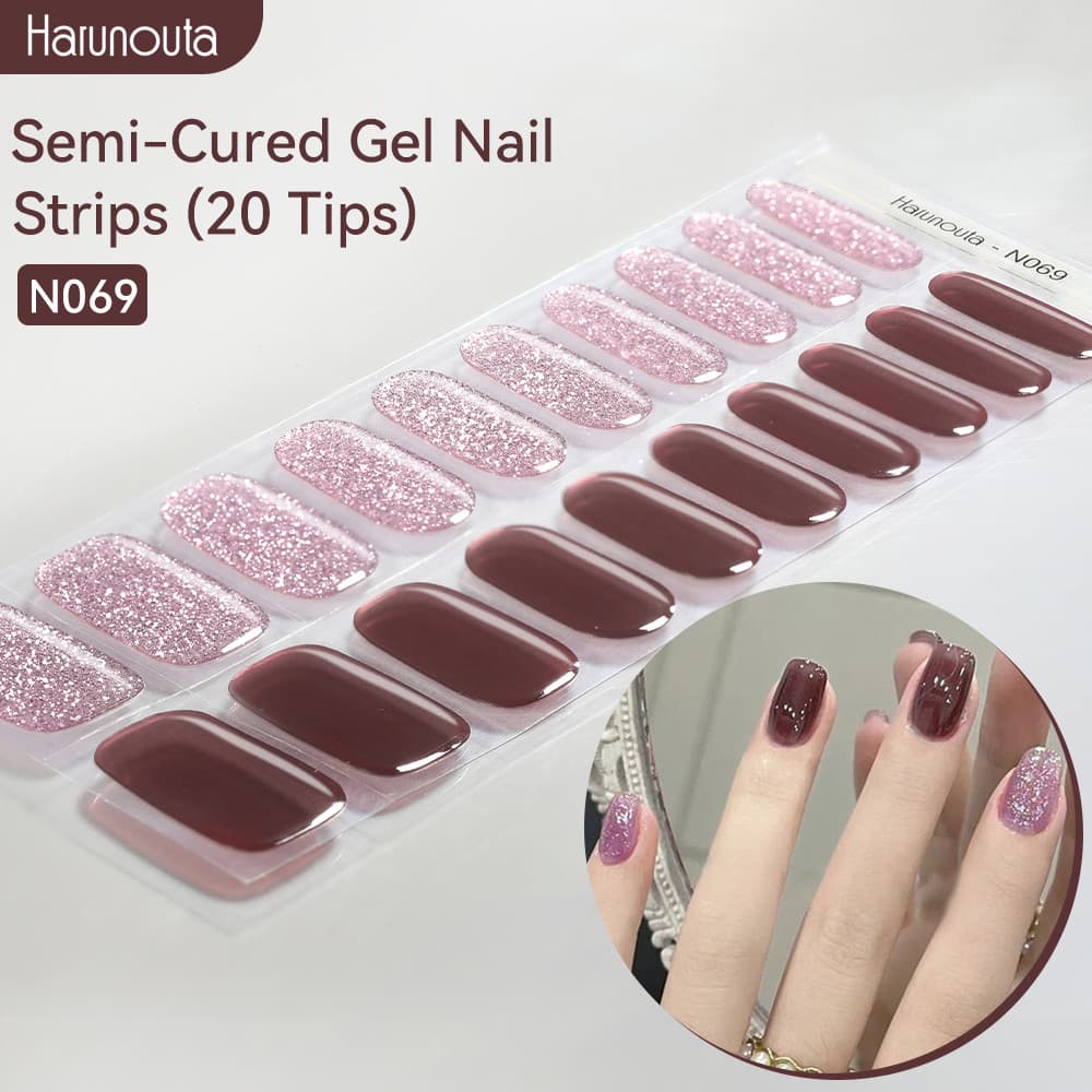 Rosa Glitter Semi Curado Gel Adesivos De Unhas Brilhante UV Adesivo Colorido Nude Sólido Envoltório Decoração De Manicur