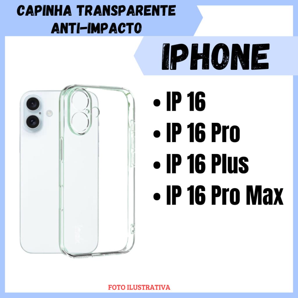 Capa Transparente Borda Anti Impacto Para Apple Iphone 16 / 16 Pro / 16 Plus / 16 Pro Max / Capinha Simples (CF09)