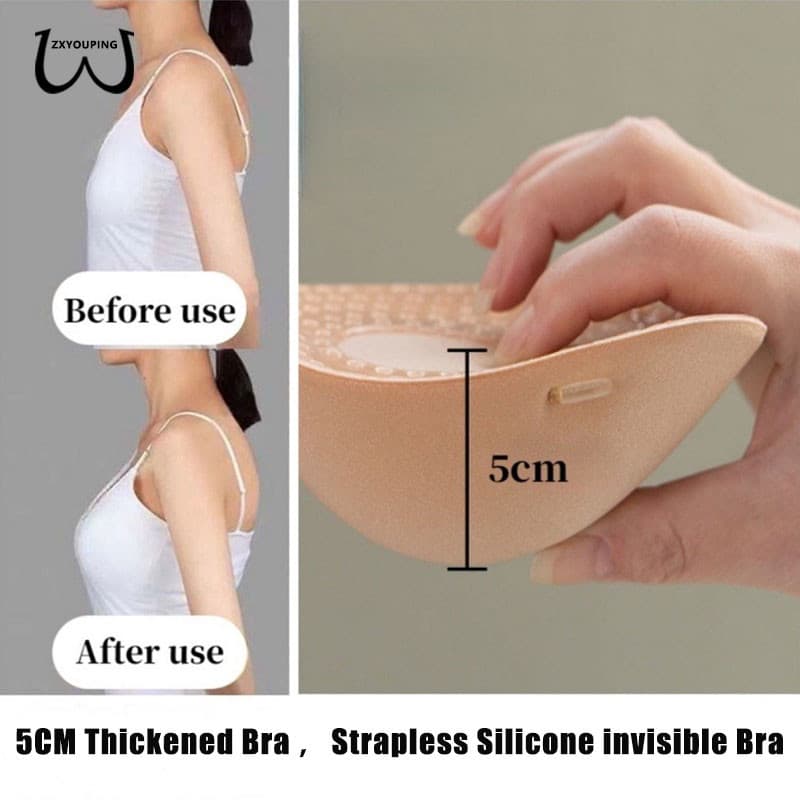 ZXYOUPING 5 Cm Sutiã Engrossado Sem Alças Silicone Invisível Inserções Almofadas Push Up Enhancer Almofada De