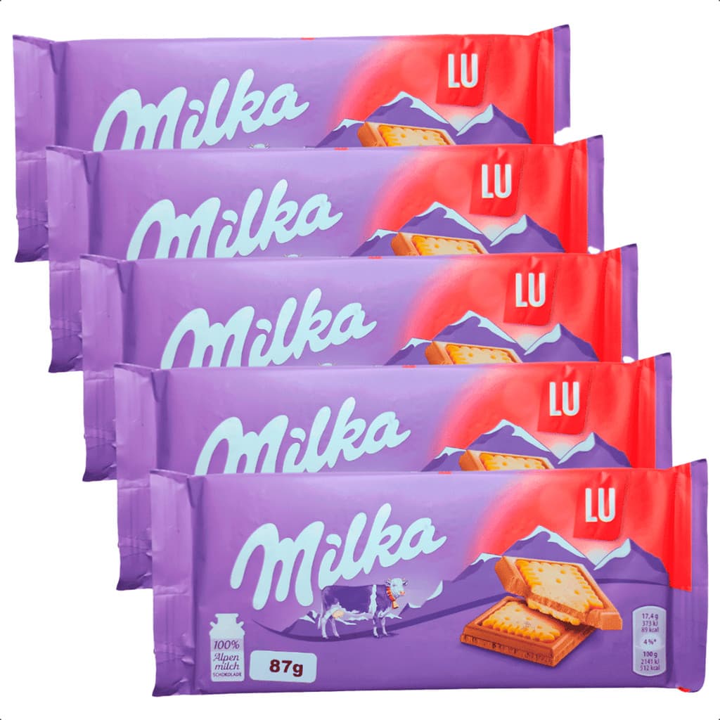 Kit 5 Milka Lu 87g Chocolate Importado com Biscoito