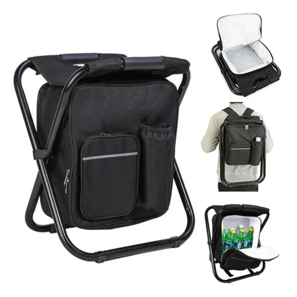BANQUETA MOCHILA MULTIUSO 2 EM 1 PRETO DOBRAVEL VIRA CADEIRA BOLSA TERMICA PORTATIL CAMPING