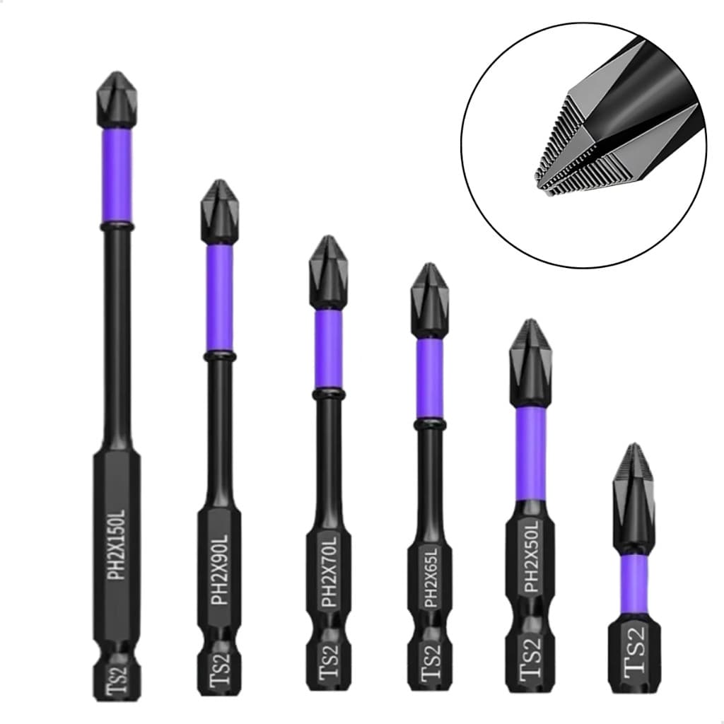 Conjunto de Chaves de Fenda Philips Ph2 Ponteira Magnética 6 Peças Magnéticas Antiderrapantes com Ímã Hexagonal