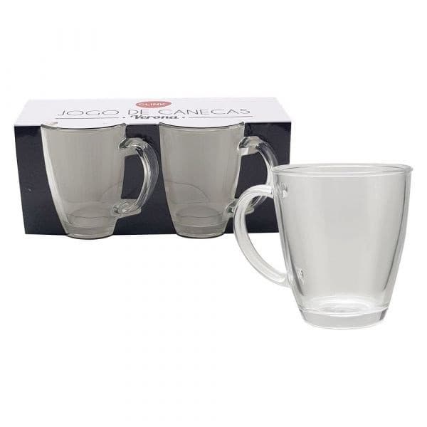 Kit Conjunto 2 Canecas De Vidro Transparente 350ml Para Café Chá Cappucino Xícara Grande
