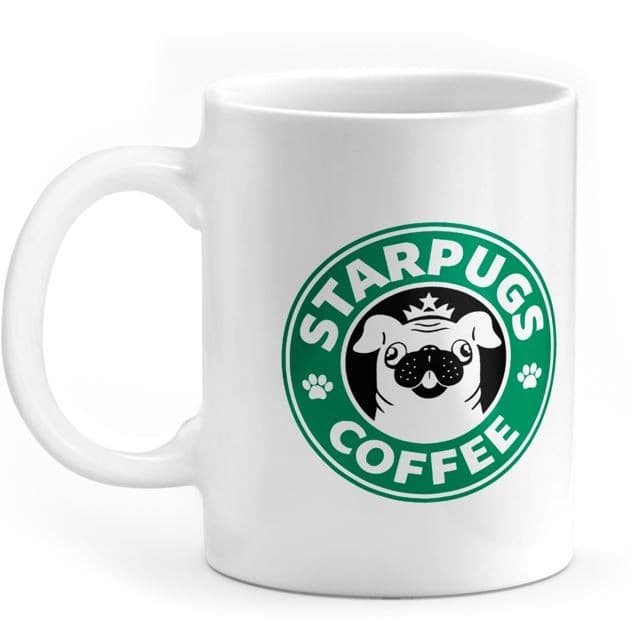 Caneca Starpugs Coffee, em cerâmica 325ml, presente criativo do seu pet Pug