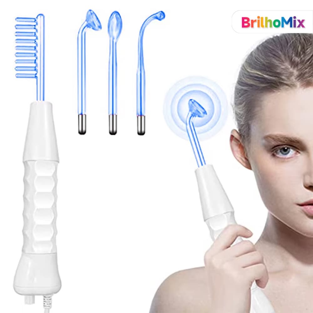 Portátil eletrodo de tubo fino de alta frequência para rosto e cabelo (com 4 peças)