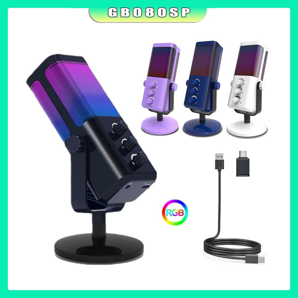 M7 USB Microfone Condensador Rgb Gamer Tipo C Ps5 Pc Celular Live M7 PC Gamer Microfones RGB USB
