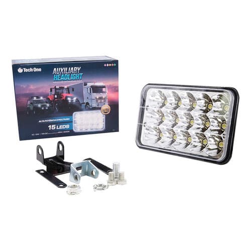 Farol Auxiliar 12v/24v 15 Leds 6000k 45w Retangular Tech One