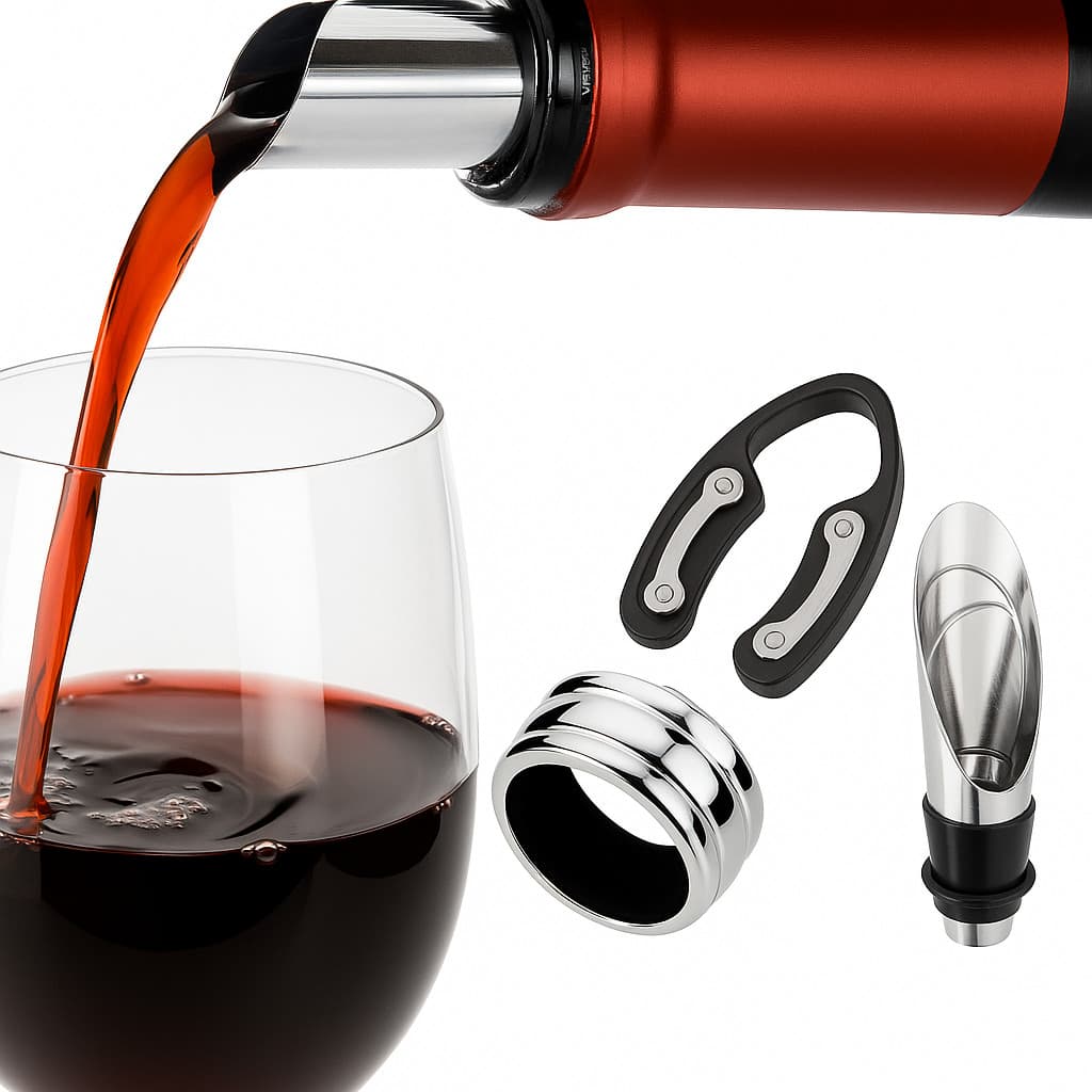 Kit Vinho 3 Peças Acessórios Abridor Dosador Anel Corta-gota